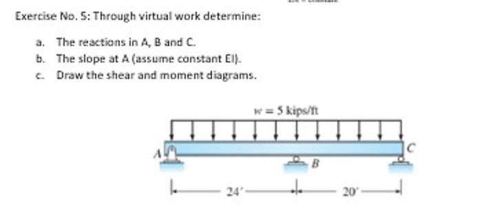 Exercise No 5 Through Virtual Work Determine A The Reactions In A B And C B The Slope At A Assume Constant El 1
