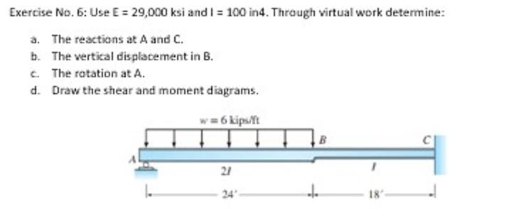 Exercise No 6 Use E 29 000 Ksi And I 100 In4 Through Virtual Work Determine A The Reactions At A And C B The 1