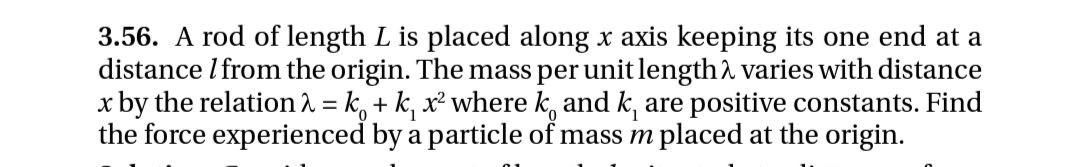 3 56 A Rod Of Length L Is Placed Along X Axis Keeping Its One End At A Distance From The Origin The Mass Per Unit Leng 1