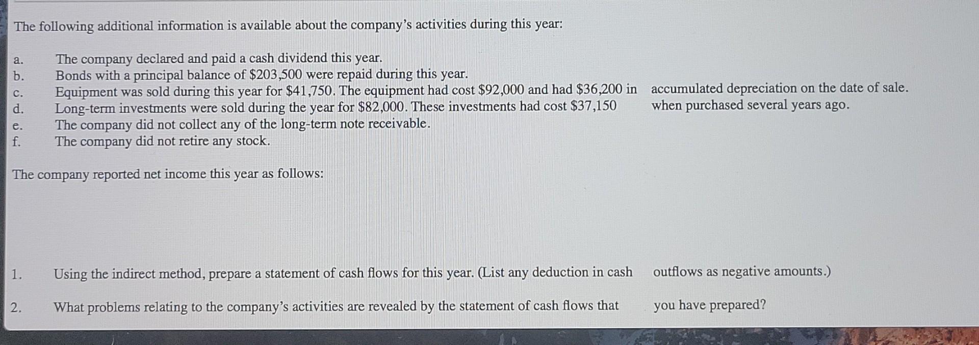 Prepare And Interpret A Statement Of Cash Flows A Comparative Balance Sheet For Tinker Company Containing Data For The 2