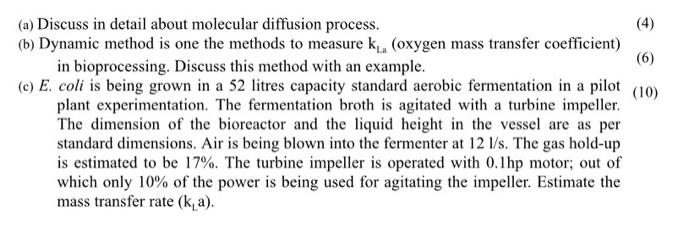 A Discuss In Detail About Molecular Diffusion Process B Dynamic Method Is One The Methods To Measure K Oxygen Ma 1