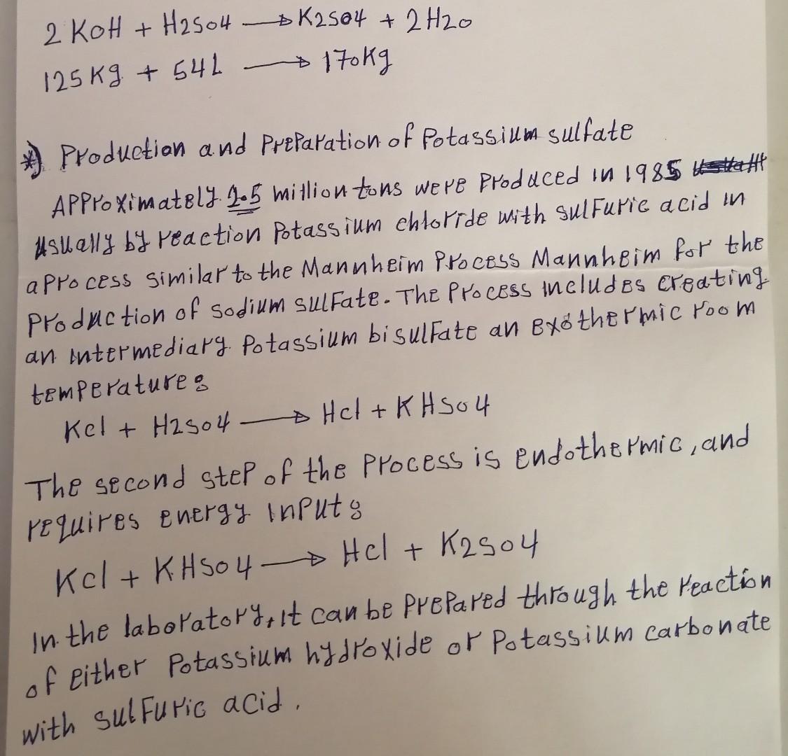 2 Koh H 504 K2504 2h 0 125 Kg 541 170kg Production And Preparation Of Potassium Sulfate Approximately 1 5 Mill 1