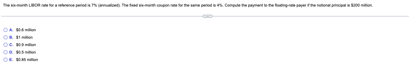 The Six Month Libor Rate For A Reference Period Is 7 Annualized The Fixed Six Month Coupon Rate For The Same Period 1