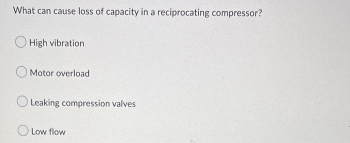 What Can Cause Loss Of Capacity In A Reciprocating Compressor High Vibration Motor Overload Leaking Compression Valves 1