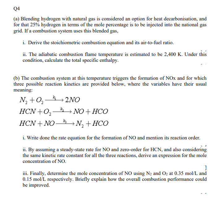 Q4 A Blending Hydrogen With Natural Gas Is Considered An Option For Heat Decarbonisation And For That 25 Hydrogen In 1