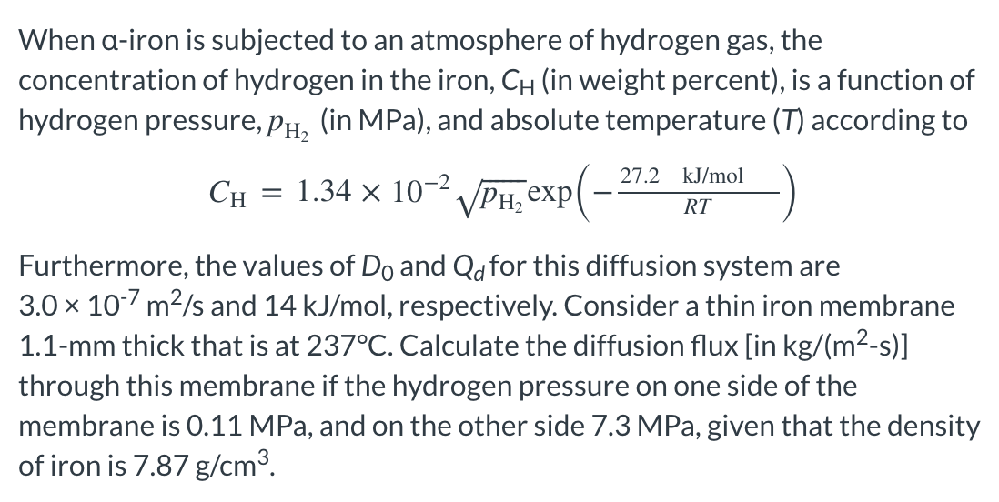 When A Iron Is Subjected To An Atmosphere Of Hydrogen Gas The Concentration Of Hydrogen In The Iron Ch In Weight Perc 1