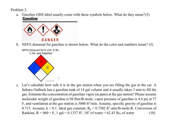 Problem 3 A Gasoline Ghs Label Usually Come With These Symbols Below What Do They Mean 5 Gasoline Danger B Nfpa D 1
