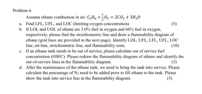Problem 6 Assume Ethane Combustion In Air C H6 A Find Lfl Ufl And Loc Limiting Oxygen Concentration B If Lol An 1