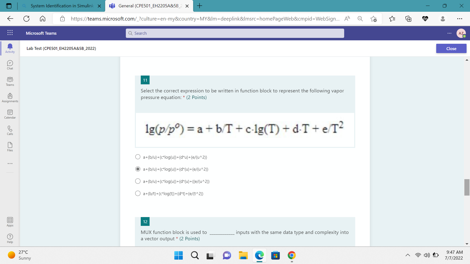 O Activity Chat Teams Assignments Calendar O Calls Files 188 Apps Help Qsystem Identification In Simulink X Micros 1