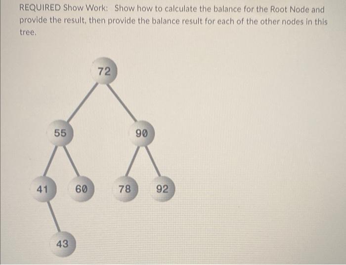 Required Show Work Show How To Calculate The Balance For The Root Node And Provide The Result Then Provide The Balance 1