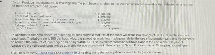 Cost Of The Robot Installation And Software Annual Savings In Inventory Carrying Costs Annual Increase In Power And Main 2