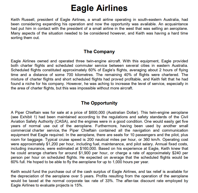 Eagle Airlines Keith Russell President Of Eagle Airlines A Small Airline Operating In South Eastern Australia Had Bee 1