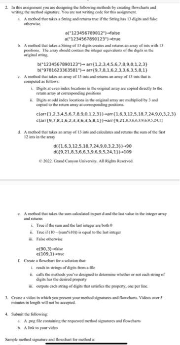 2 In This Assignment You Are Designing The Following Methods By Creating Flowcharts And Writing The Method Signature Y 1