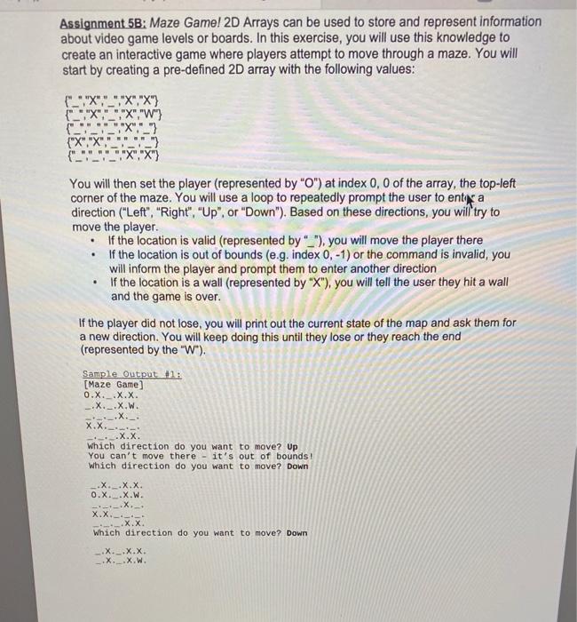 Assignment 5b Maze Game 2d Arrays Can Be Used To Store And Represent Information About Video Game Levels Or Boards In 2