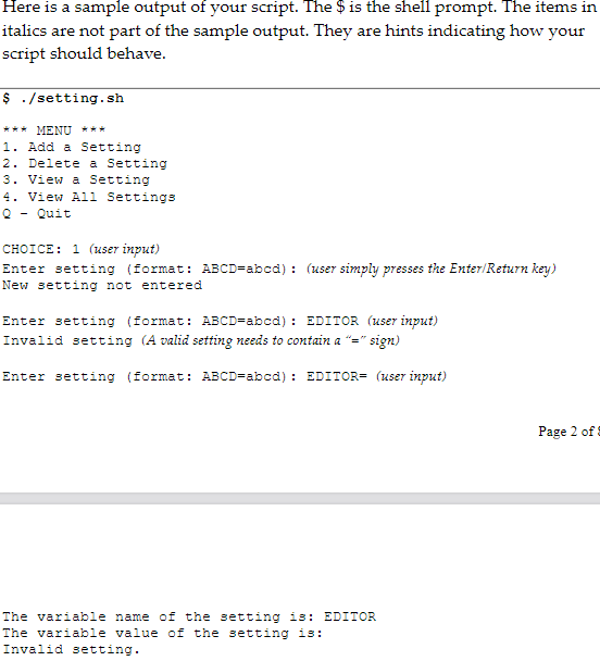 Here Is A Sample Output Of Your Script The Is The Shell Prompt The Items In Italics Are Not Part Of The Sample Outpu 1