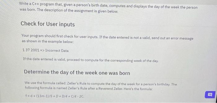 Write A C Program That Given A Person S Birth Date Computes And Displays The Day Of The Week The Person Was Born Th 1