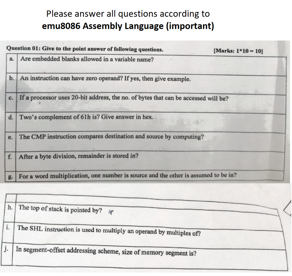 Question 01 Give To The Point Answer Of Following Questions A Are Embedded Blanks Allowed In A Variable Name Please 1