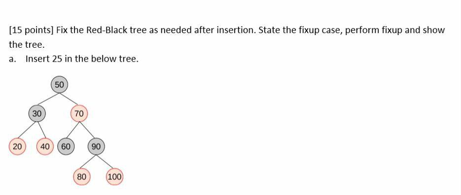 15 Points Fix The Red Black Tree As Needed After Insertion State The Fixup Case Perform Fixup And Show The Tree A 1