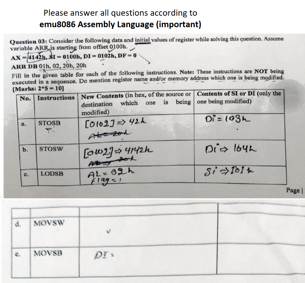 Question 03 Consider The Following Data And Initial Values Of Register While Solving This Question Assume Variable Arr 1
