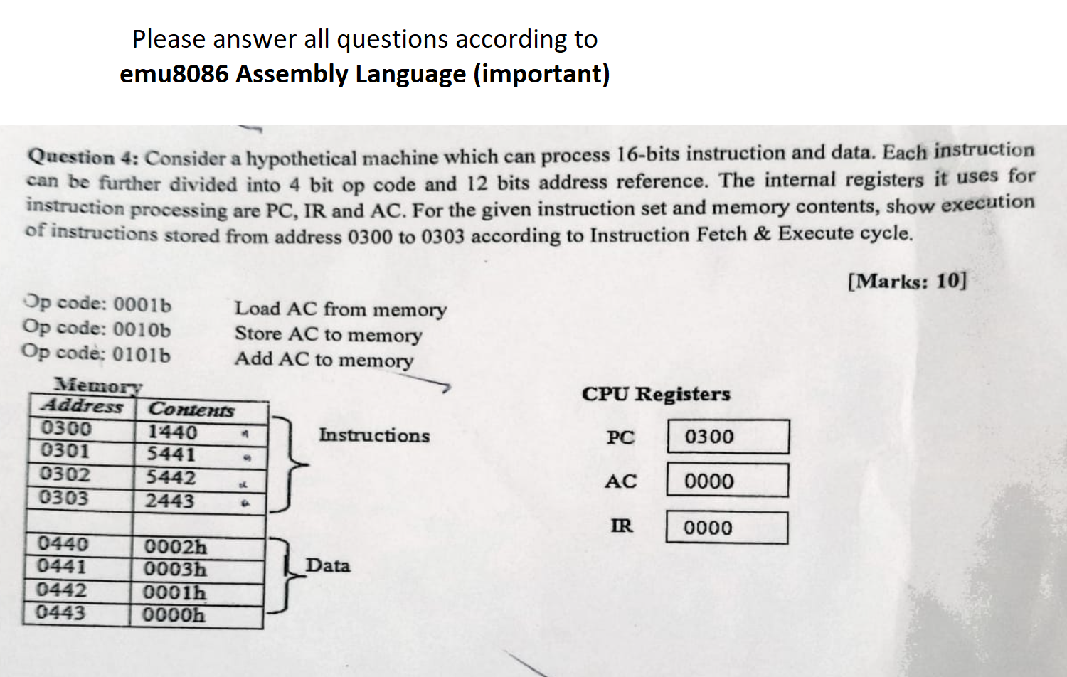 Question 4 Consider A Hypothetical Machine Which Can Process 16 Bits Instruction And Data Each Instruction Can Be Furt 1