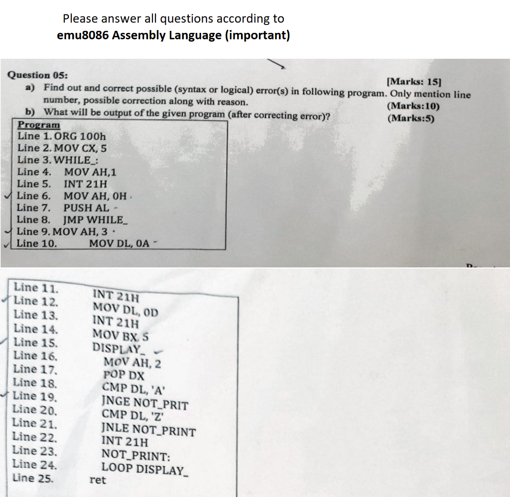 Question 05 Marks 15 A Find Out And Correct Possible Syntax Or Logical Error S In Following Program Only Mentio 1