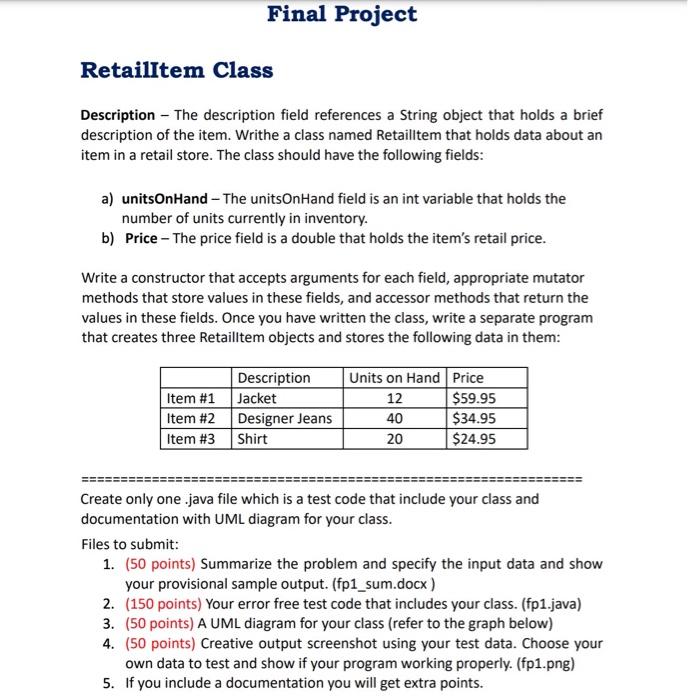 Final Project Retailitem Class Description The Description Field References A String Object That Holds A Brief Descrip 1