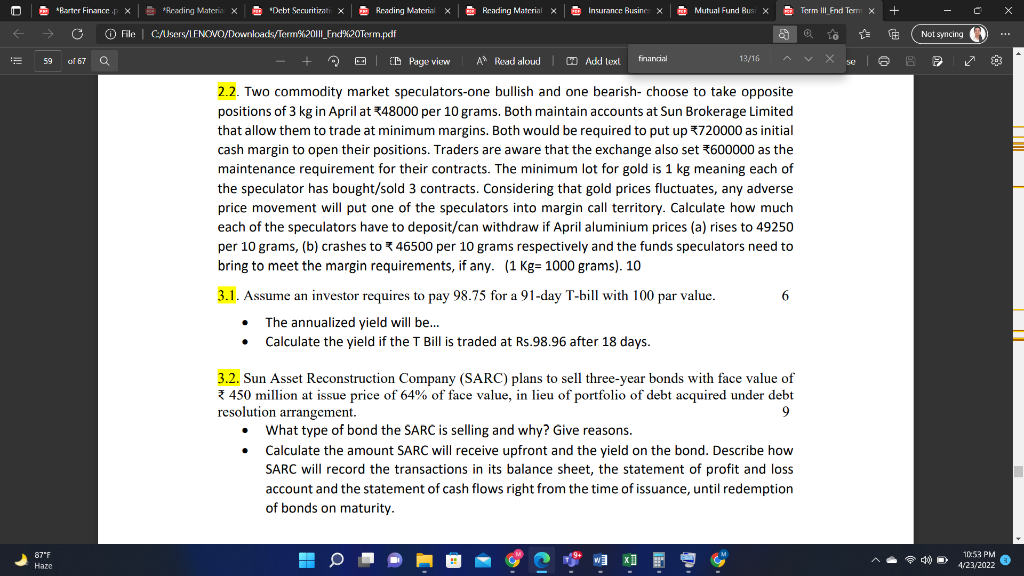 Parter Finance Px X Reading Matcrio X E Debt Securitizati X Reading Material X Reading Material X Insurance Busine X 1