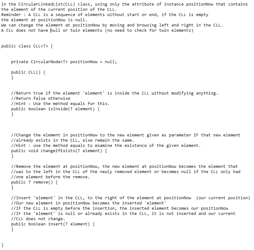 Using Java And Circular Linkedlist Please Implement The Methods In Cll 1