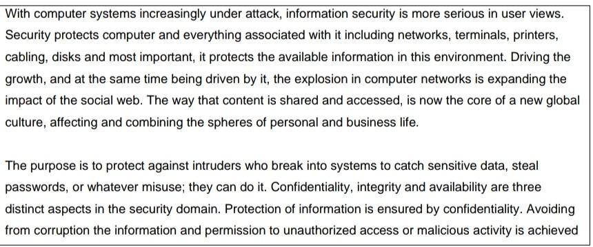 With Computer Systems Increasingly Under Attack Information Security Is More Serious In User Views Security Protects C 1