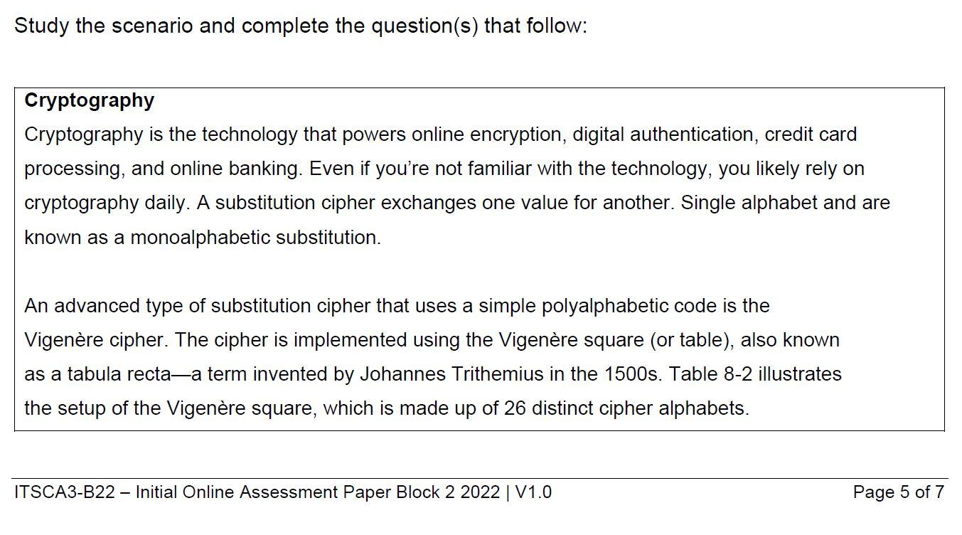 Study The Scenario And Complete The Question S That Follow Cryptography Cryptography Is The Technology That Powers Onl 1