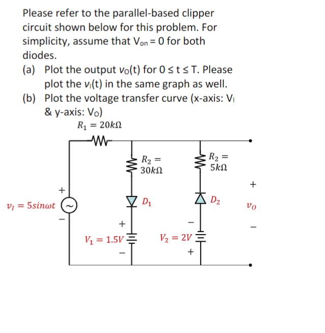 Please Refer To The Parallel Based Clipper Circuit Shown Below For This Problem For Simplicity Assume That Von 0 For 1