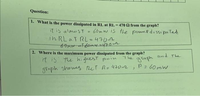 Question 1 What Is The Power Dissipated In Rl At Rl 470 Q From The Graph It Is Almost 60mw Is The Power Dissipated 1