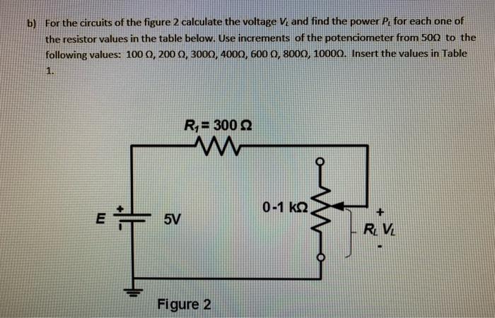 B For The Circuits Of The Figure 2 Calculate The Voltage V And Find The Power P For Each One Of The Resistor Values I 1