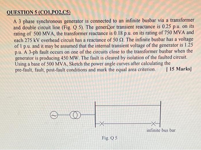 Question 5 Co1 Po2 C5 A 3 Phase Synchronous Generator Is Connected To An Infinite Busbar Via A Transformer And Double 1