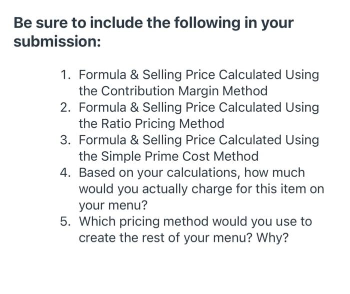 Background You Are Opening A New Restaurant And Need To Determine The Selling Price For A Dish You Plan To Offer As A Fe 2