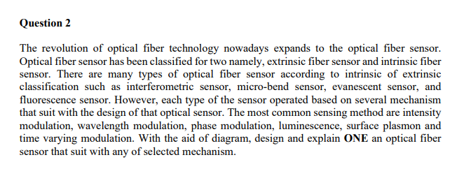 Question 2 The Revolution Of Optical Fiber Technology Nowadays Expands To The Optical Fiber Sensor Optical Fiber Sensor 1