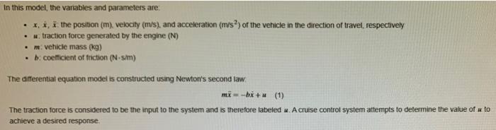 In This Part Of The Lab You Will Solve For The Velocity Transfer Function And Compute The Step Response In Matlab Task 4