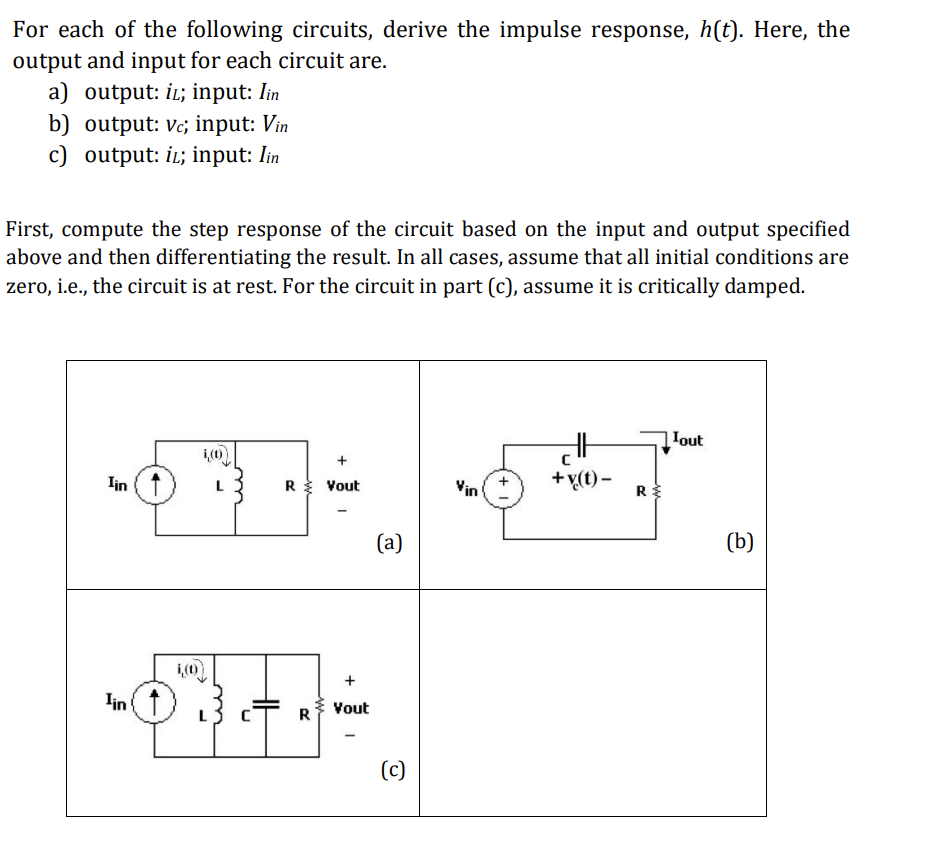 For Each Of The Following Circuits Derive The Impulse Response H T Here The Output And Input For Each Circuit Are 1