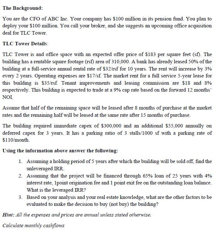 The Background You Are The Cfo Of Abc Inc Your Company Has 100 Million In Its Pension Fund You Plan To Deploy Your 1
