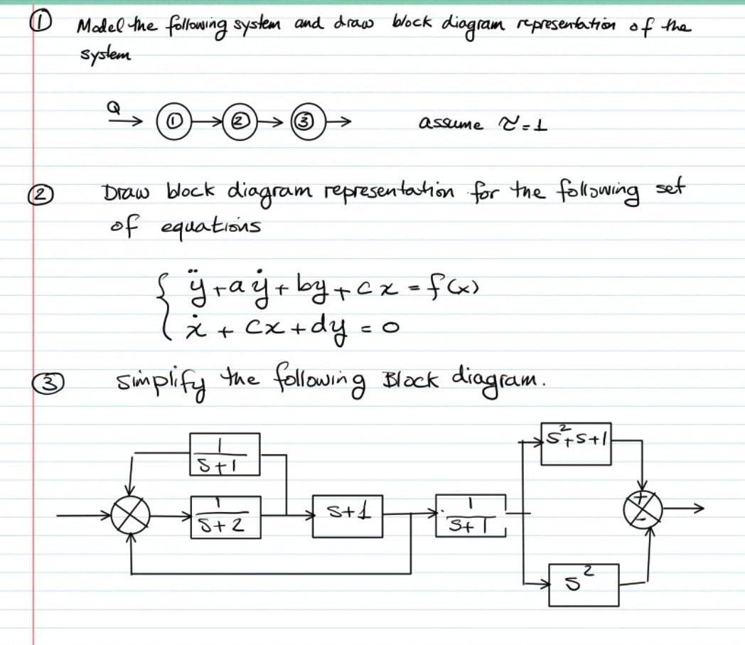 Model The Following System And Draw Block Diagram Representation Of The System 2 3 Draw Block Diagram Representation F 1