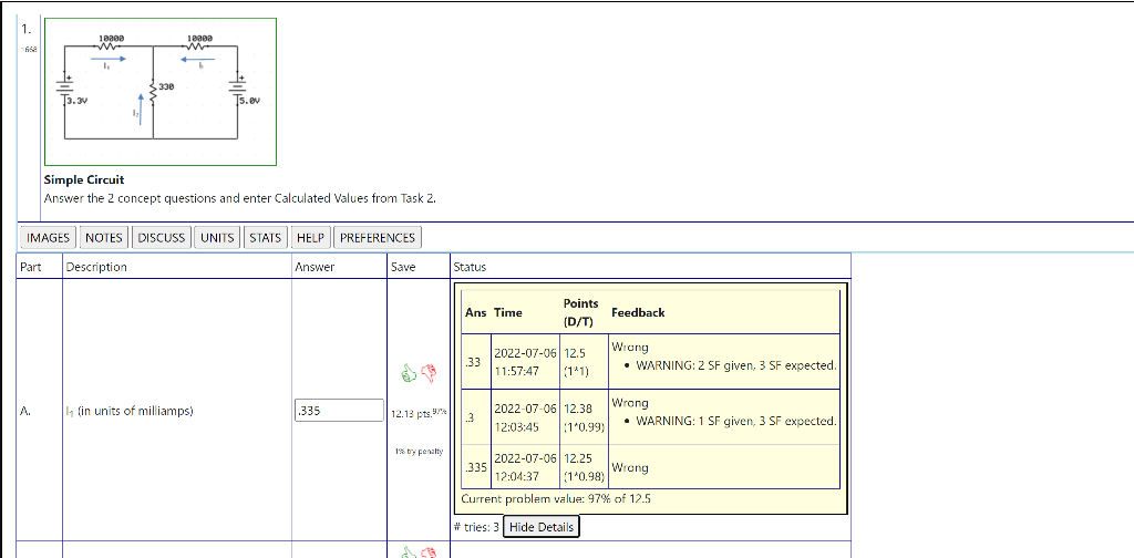 1 1668 3 34 10000 Ww A 330 Part Description 18000 Simple Circuit Answer The 2 Concept Questions And Enter Calculated V 1
