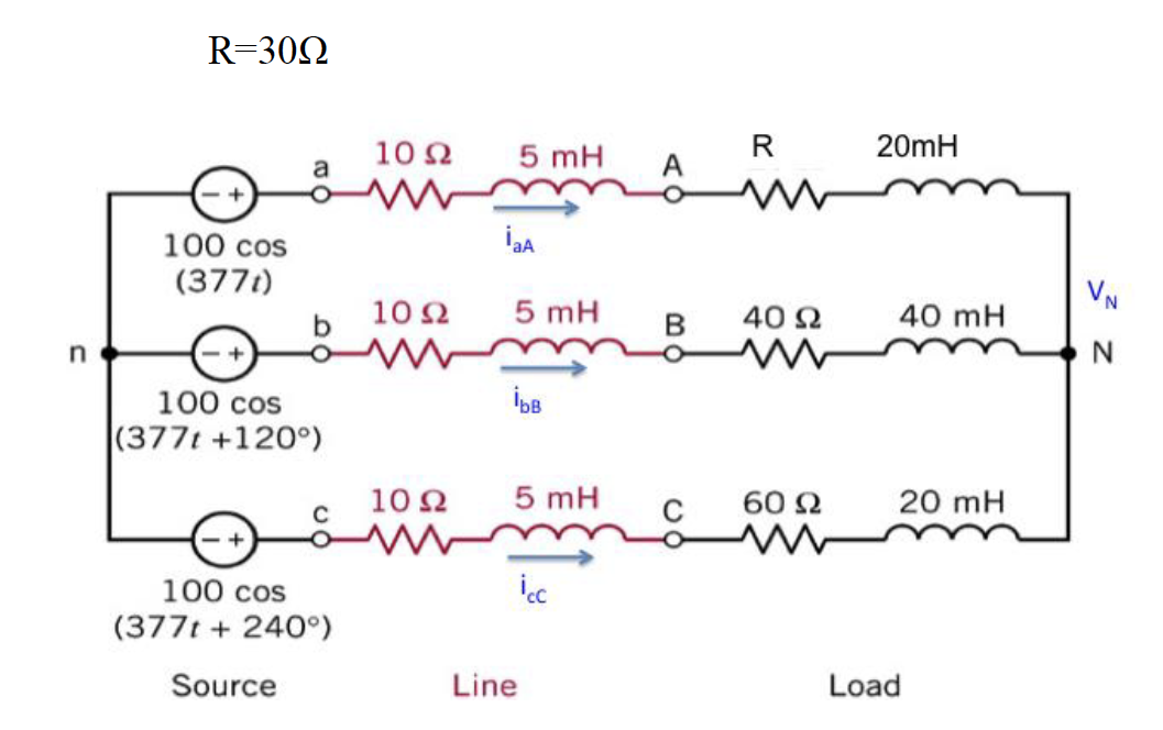 Unbalanced Loads In Three Phase Circuit The Voltage Is An Rms Value 1 Calculate Nodal Voltage Vn And Line Current Ia 1