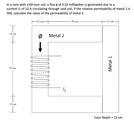 In A Core With A 60 Turn Coil A Flux O Of 4 24 Milliweber Is Generated Due To A Current I1 Of 10 A Circulating Through 1