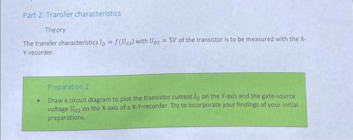 Part 2 Transfer Characteristics Theory The Transfer Characteristics Ip F Ugs With Ups 5v Of The Transistor Is To Be 1