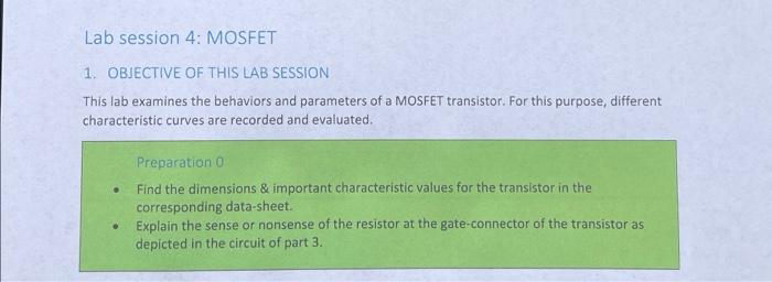 Lab Session 4 Mosfet 1 Objective Of This Lab Session This Lab Examines The Behaviors And Parameters Of A Mosfet Transi 1