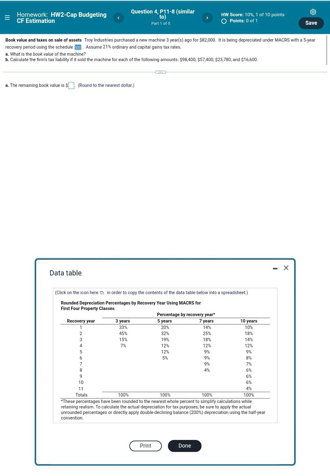 Homework Hw2 Cap Budgeting Cf Estimation Question 3 P11 7 Similar To Hw Score 10 1 Of 10 Points O Points 0 Of 4