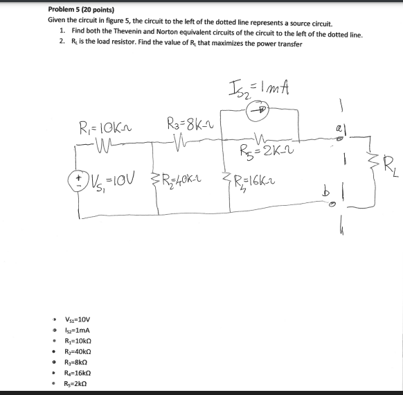 Problem 5 20 Points Given The Circuit In Figure 5 The Circuit To The Left Of The Dotted Line Represents A Source Circ 1