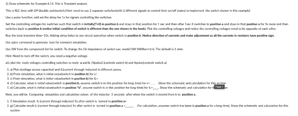 2 Draw Schematic For Example 8 13 This Is Transient Analysis This Is Rlc Time With Dp Double Pole Switch Hint Need 1