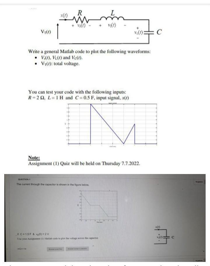 V 1 Ch Write A General Matlab Code To Plot The Following Waveforms V 1 V And Vc 1 V 1 Total Voltage 1