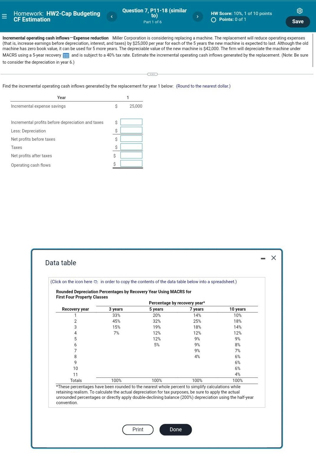 Homework Hw2 Cap Budgeting Cf Estimation Question 7 P11 18 Similar To Part 1 Of 6 Hw Score 10 1 Of 10 Points Poin 1